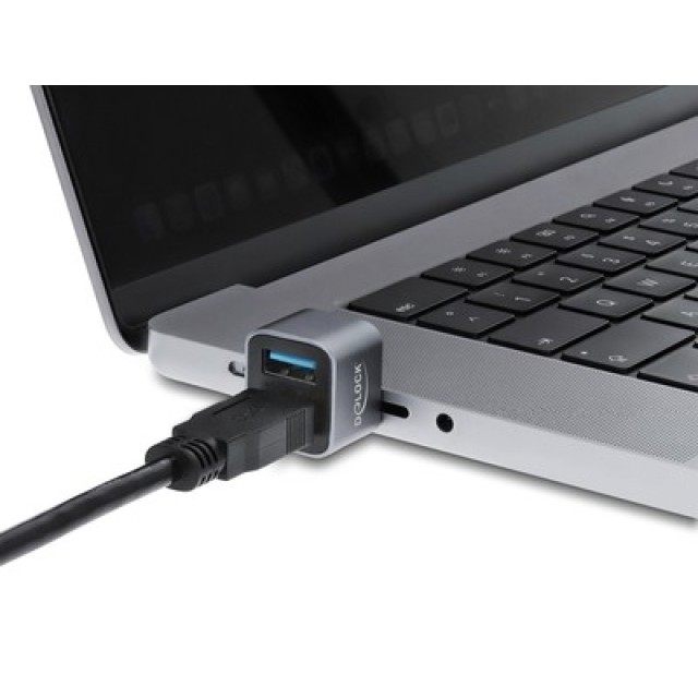 DELOCK mini USB hub 64359, 2x θυρών, USB 3.2, 10Gbps, USB-C σύνδεση, γκρι