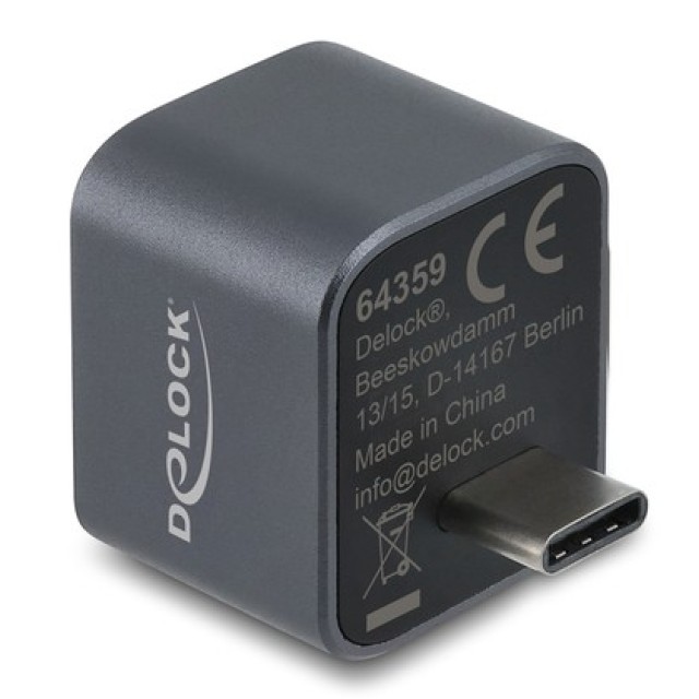 DELOCK mini USB hub 64359, 2x θυρών, USB 3.2, 10Gbps, USB-C σύνδεση, γκρι