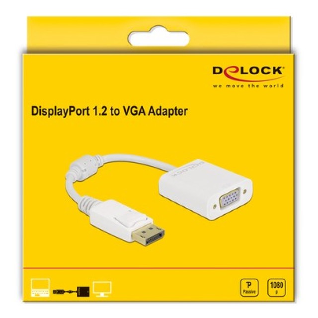 DELOCK αντάπτορας DisplayPort σε VGA 61007, Full HD, passive, λευκός