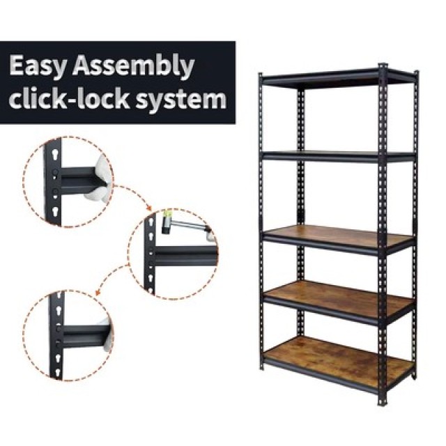 HOME USE μεταλλική ραφιέρα HUH-0261 με 5 ράφια, 90x40x183cm, burned wood