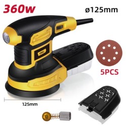 DELI έκκεντρο τριβείο DL-SG125-E3, 360W, Φ125mm, ρυθμιζόμενη ταχύτητα & συλλέκτη