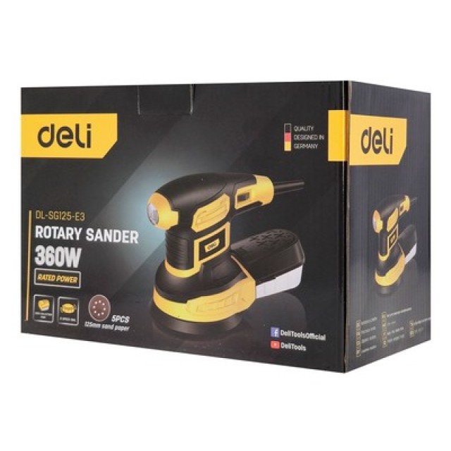DELI έκκεντρο τριβείο DL-SG125-E3, 360W, Φ125mm, ρυθμιζόμενη ταχύτητα & συλλέκτη