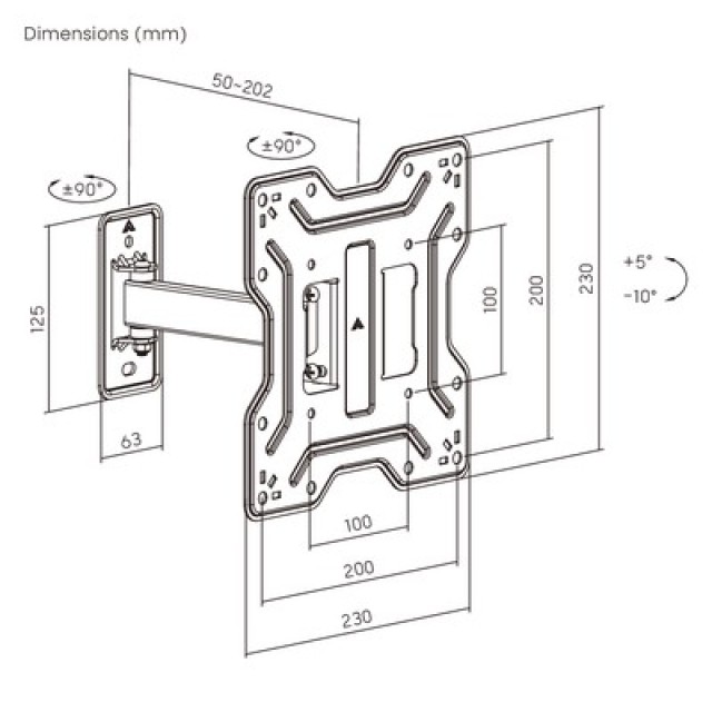 POWERTECH επιτοίχια βάση τηλεόρασης PT-1555, 23-43", έως 30kg, full motion