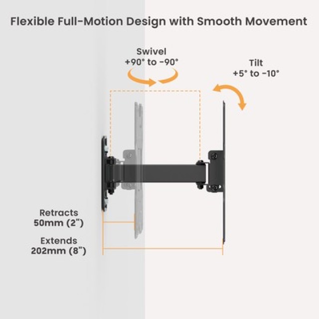 POWERTECH επιτοίχια βάση τηλεόρασης PT-1555, 23-43", έως 30kg, full motion