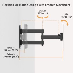 POWERTECH επιτοίχια βάση τηλεόρασης PT-1556, 23-43", έως 30kg, full motion