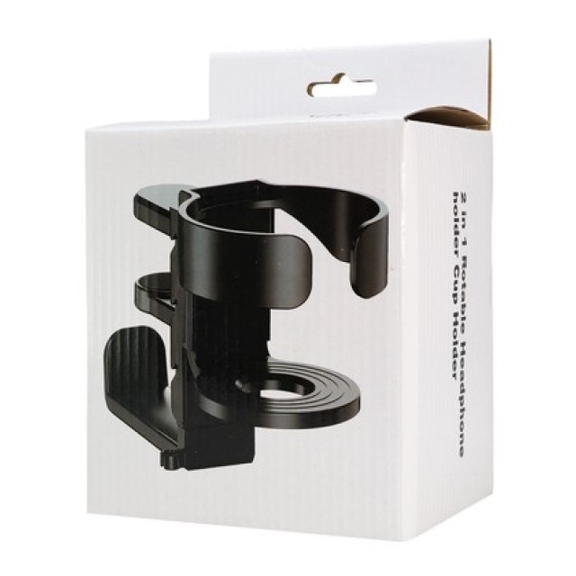 POWERTECH βάση ακουστικών & ποτηροθήκη γραφείου PT-1579, περιστρεφόμενη, μαύρη