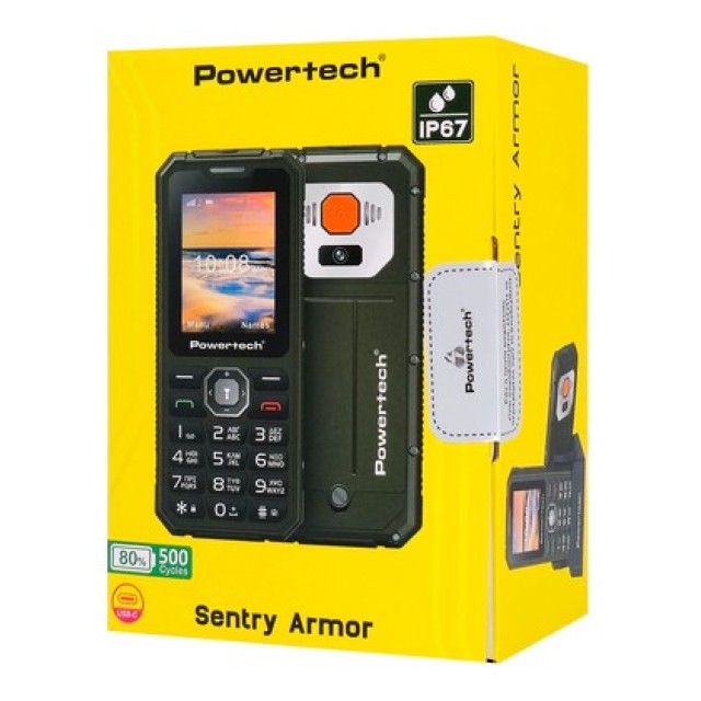 POWERTECH κινητό τηλέφωνο Sentry Armor, dual SIM, πλήκτρο SOS, 4G, IP67, μαύρο
