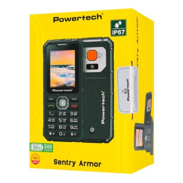 POWERTECH κινητό τηλέφωνο Sentry Armor, dual SIM, πλήκτρο SOS, 4G, IP67, χακί