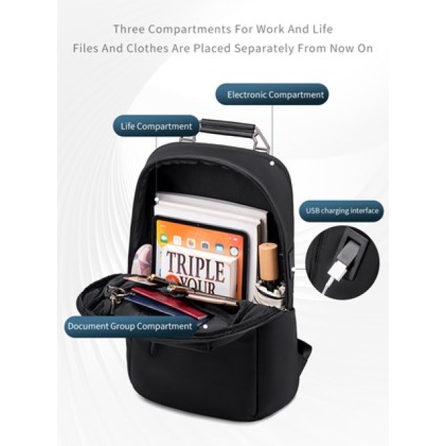 ARCTIC HUNTER τσάντα πλάτης B00915 με θήκη laptop 15.6", USB, 20L, μαύρη