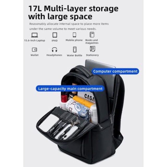 GOLDEN WOLF τσάντα πλάτης GB00731 με θήκη laptop 15.6", 17L, μαύρη