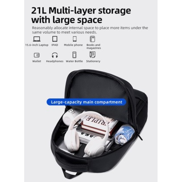 GOLDEN WOLF τσάντα πλάτης GB00707 με θήκη laptop 15.6", 21L, μαύρη