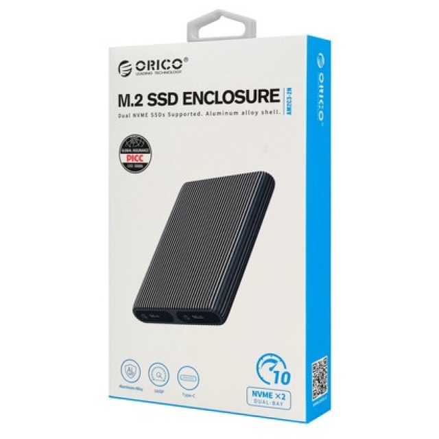 ORICO θήκη για 2x M.2 NVME SSD AM2C3-2N, 10Gbps, tool free, γκρι