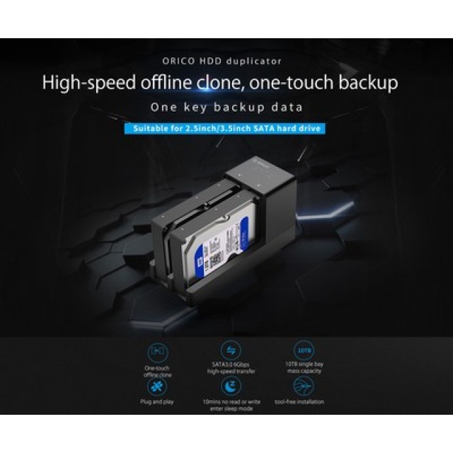 ORICO docking station για 2.5" ή 3.5" SATA HDD/SSD 6528US3-C, 2 θέσεων, 5Gbps, clone function, μαύρο
