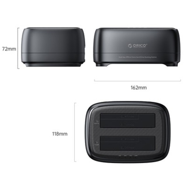ORICO docking station για 2.5" ή 3.5" SATA HDD/SSD DD28U3-C, 2 θέσεων, 5Gbps, clone function, μαύρο