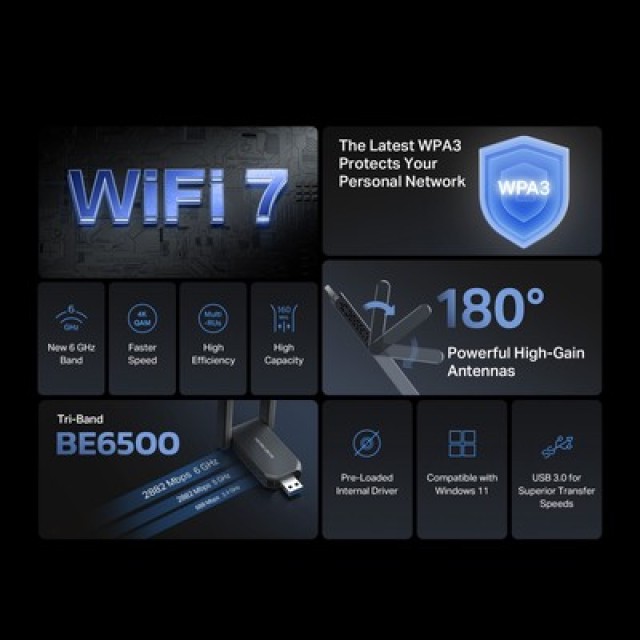 MERCUSYS ασύρματος USB αντάπτορας δικτύου MA37BEH, BE6500, Tri-Band, V1.0