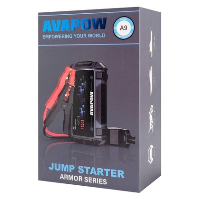 AVAPOW εκκινητής μπαταρίας αυτοκινήτου A9 με φακό, 12V/2500A, 8000mAh