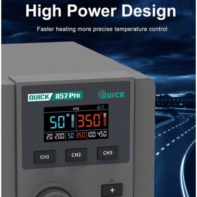 QUICK σταθμός θερμού αέρα QUICK857 Pro με air gun, 580W, 100-500 °C