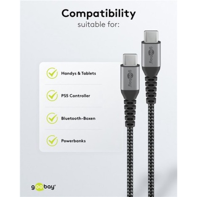 GOOBAY καλώδιο USB-C 79559, 60W, 480Mbps, 0.15m, μαύρο