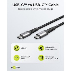 GOOBAY καλώδιο USB-C 79559, 60W, 480Mbps, 0.15m, μαύρο