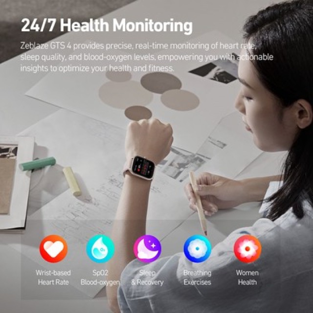 ZEBLAZE smartwatch GTS 4, heart rate, 1.94" AMOLED, IP68, μαύρο