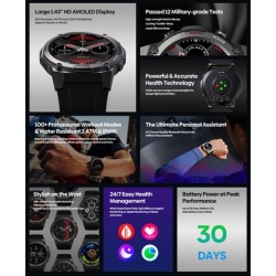 ZEBLAZE smartwatch Vibe 7 Pro, heart rate, 1.43" AMOLED, 3 ATM, ασημί