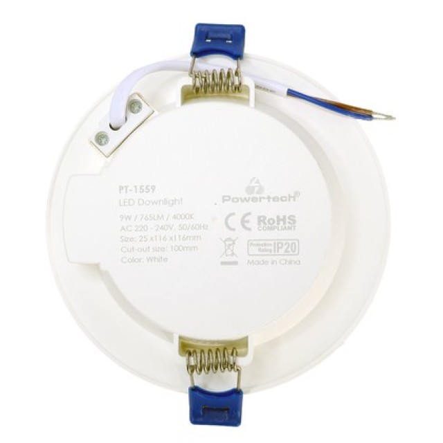 POWERTECH LED φωτιστικό downlight PT-1559, 9W, Φ116x25mm, 4000K, 765lm, λευκό