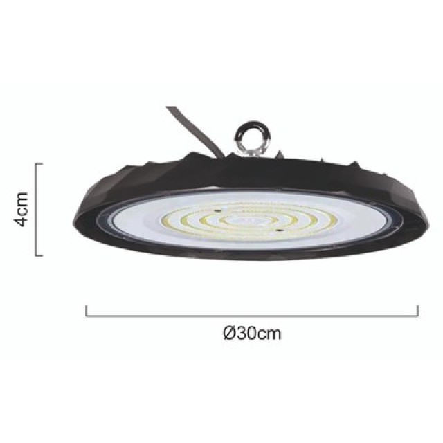POWERTECH LED φωτιστικό καμπάνα PT-1557, 100W, 6500K, Φ30x4cm, IP65, μαύρο