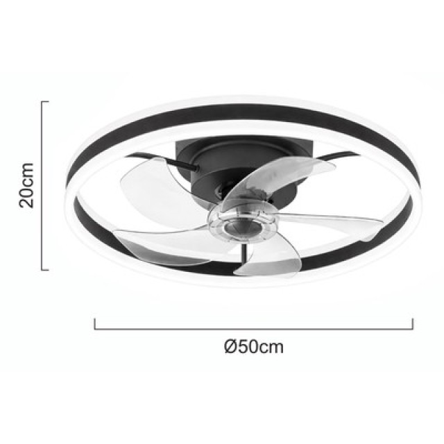 POWERTECH ανεμιστήρας οροφής PT-1560 με LED φως, 45W, Φ50x20cm, μαύρος