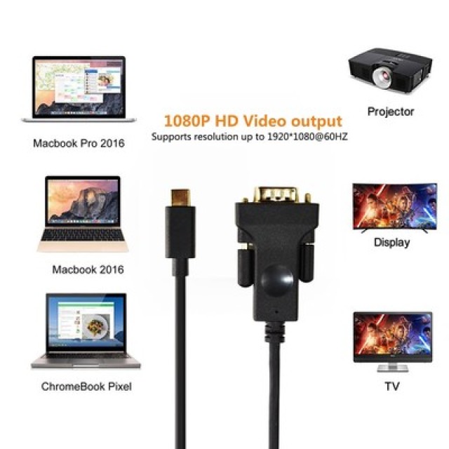 CABLETIME καλώδιο USB-C σε VGA CT-U31-CMVGA, 1080p/60Hz, 1.8m, μαύρο
