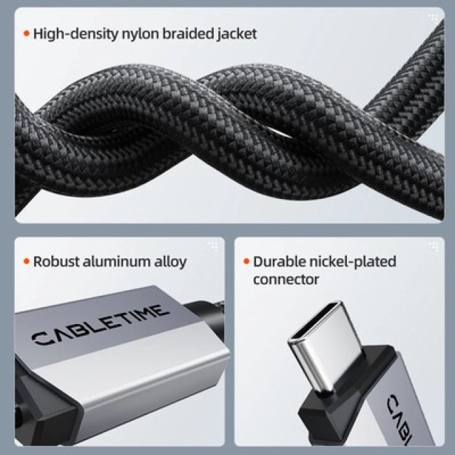 CABLETIME καλώδιο USB-C CT-USB4V2, USB4, 240W, 80Gbps, 8K/60Hz, 1m, μαύρο