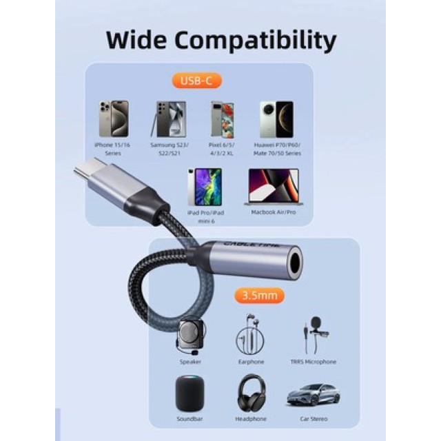 CABLETIME αντάπτορας USB-C σε 3.5mm CT-CMAUF-AG, γκρι
