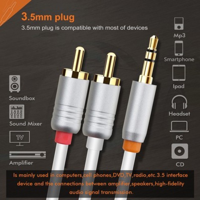 CABLETIME καλώδιο ήχου 3.5mm σε 2x RCA CT-AV314-P12G, 3m, λευκό