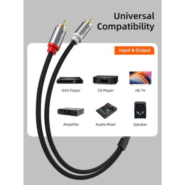 CABLETIME καλώδιο ήχου 2x RCA σε 2x RCA CT-RCA, 2m, μαύρο