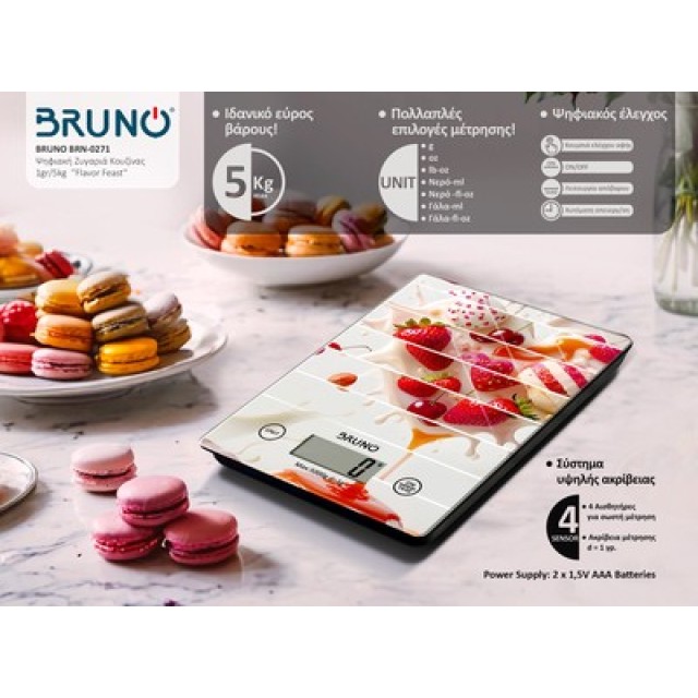 BRUNO ψηφιακή ζυγαριά κουζίνας BRN-0271, 1gr/5kg, Flavor Feast