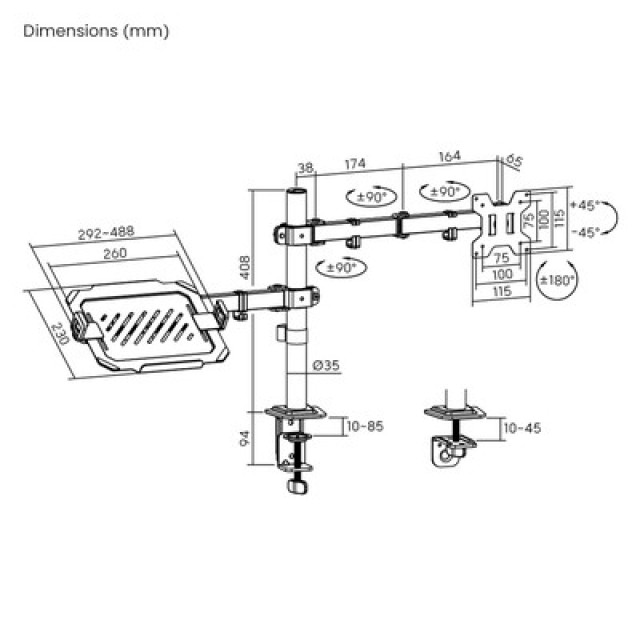 POWERTECH βάση γραφείου οθόνης & laptop PT-1569, 17-32", έως 10kg