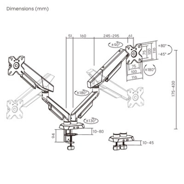 BRATECK βάση γραφείου για 2x οθόνες LDT114-C024, 17-35", έως 12kg
