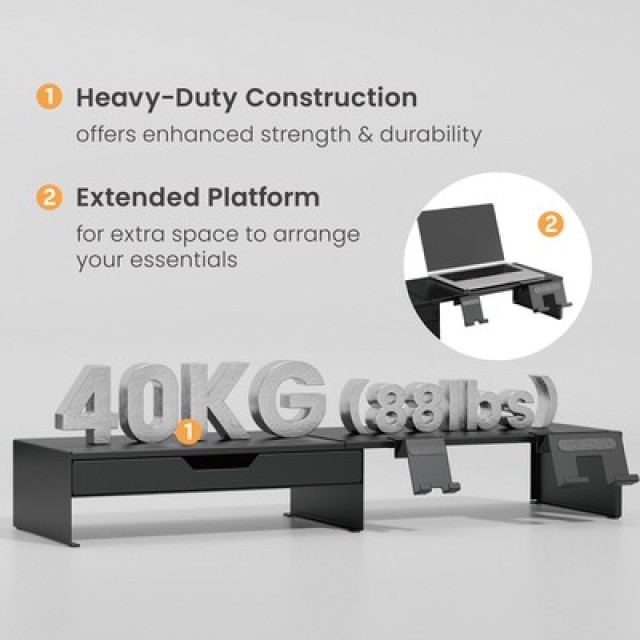 BRATECK επιτραπέζια βάση για οθόνη/laptop/smartphone/tablet STB-128-02 με συρτάρι, 13-32", έως 20kg, heavy duty, μαύρη