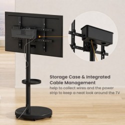 BRATECK βάση τηλεόρασης δαπέδου FS38-46TWE, 37-86", έως 50kg, με ράφι & cable management, ροδάκια, μαύρη
