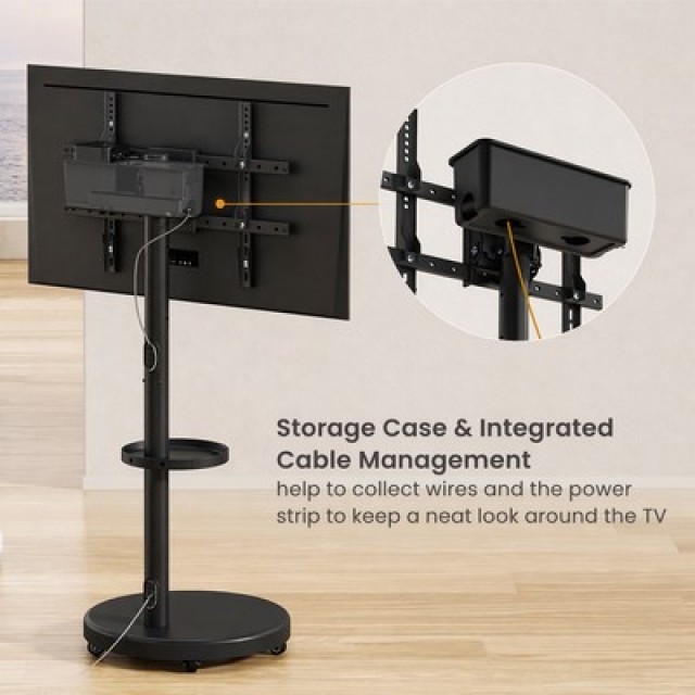 BRATECK βάση τηλεόρασης δαπέδου FS38-46TWE, 37-86", έως 50kg, με ράφι & cable management, ροδάκια, μαύρη