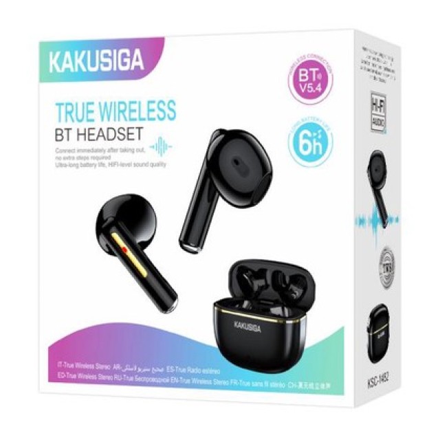 KAKUSIGA earphones με θήκη φόρτισης KSC-1482, True Wireless, 15mm, 35/300mAh, μαύρα