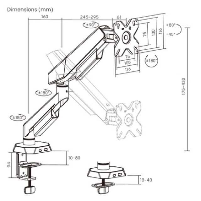BRATECK βάση γραφείου οθόνης LDT114-C012, 17-40", έως 12kg