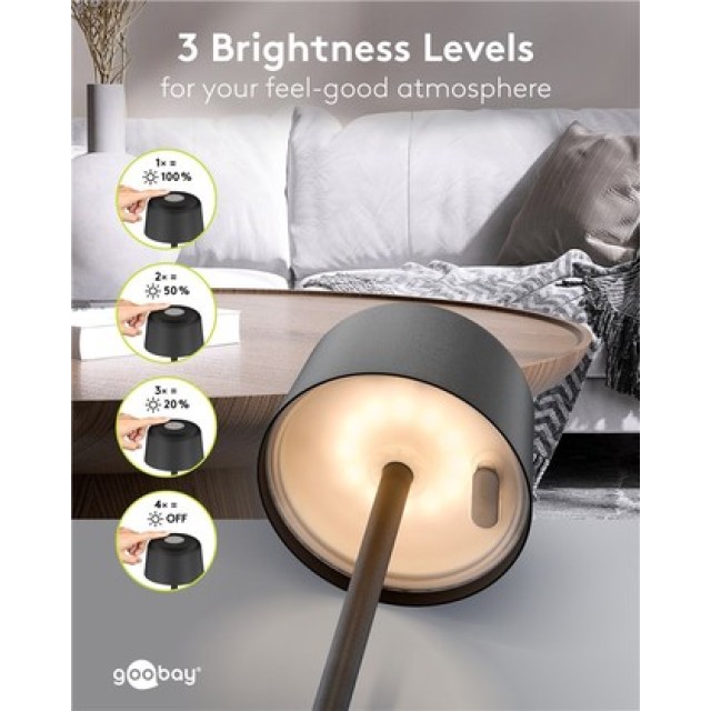 GOOBAY επιτραπέζιο φωτιστικό 77675, 3000K, dimmable, επαναφορτιζόμενο, μαύρο