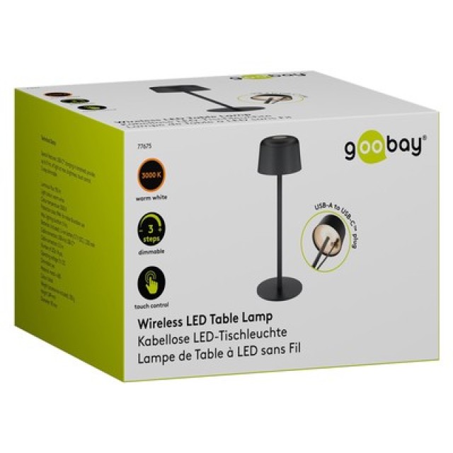GOOBAY επιτραπέζιο φωτιστικό 77675, 3000K, dimmable, επαναφορτιζόμενο, μαύρο