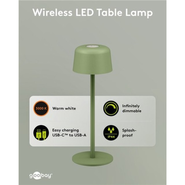 GOOBAY επιτραπέζιο φωτιστικό 77677, 3000K, dimmable, επαναφορτιζόμενο, πράσινο