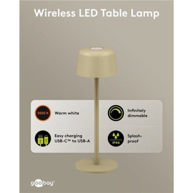 GOOBAY επιτραπέζιο φωτιστικό 77678, 3000K, dimmable, επαναφορτιζόμενο, μπεζ
