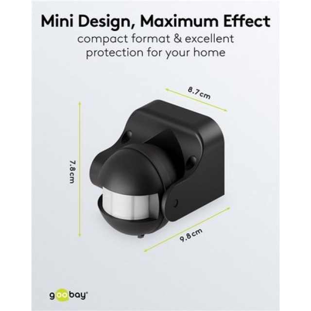 GOOBAY αισθητήρας κίνησης 79590, έως 12m, ρυθμιζόμενη κλίση, IP44, μαύρος
