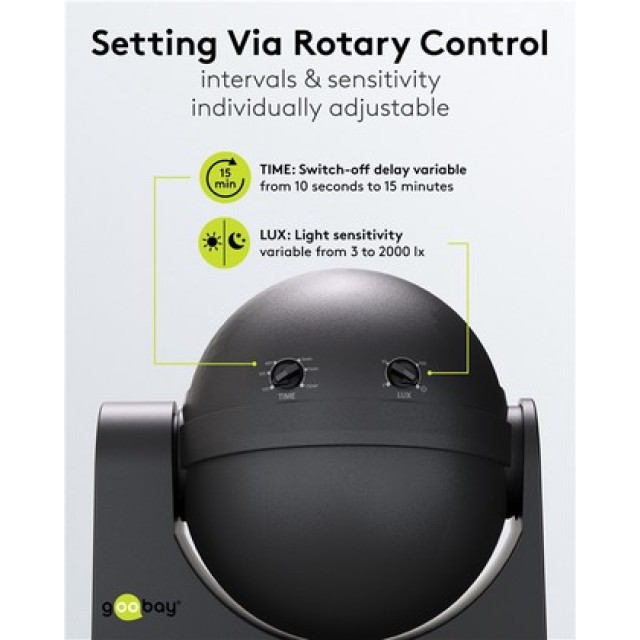 GOOBAY αισθητήρας κίνησης 79590, έως 12m, ρυθμιζόμενη κλίση, IP44, μαύρος