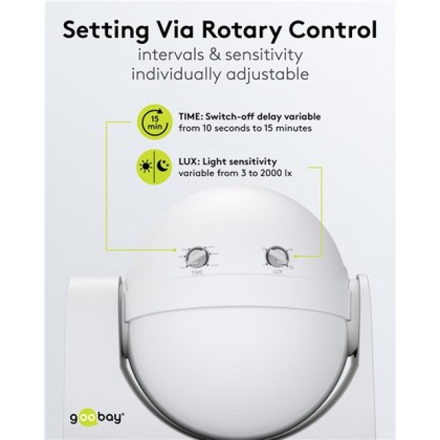 GOOBAY αισθητήρας κίνησης 79589, έως 12m, ρυθμιζόμενη κλίση, IP44, λευκός