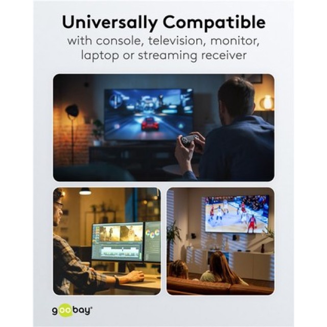 GOOBAY καλώδιο HDMI 2.2 80091, 16K/60Hz, 96 Gbps, 1m, μαύρο