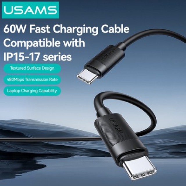 USAMS καλώδιο USB-C SJ780, 60W, 480Mbps, 1m, μαύρο